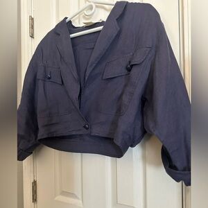 Christian Ilinares blue denim cropped top